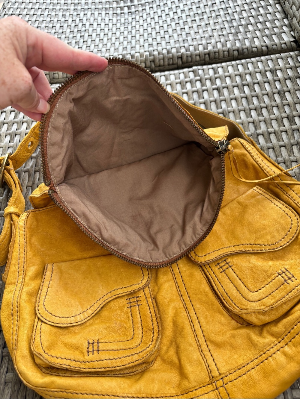 Lucky Brand Yellow Genuine Lamb Leather - Slouchy Shoulder Bag - Picture 5 of 15
